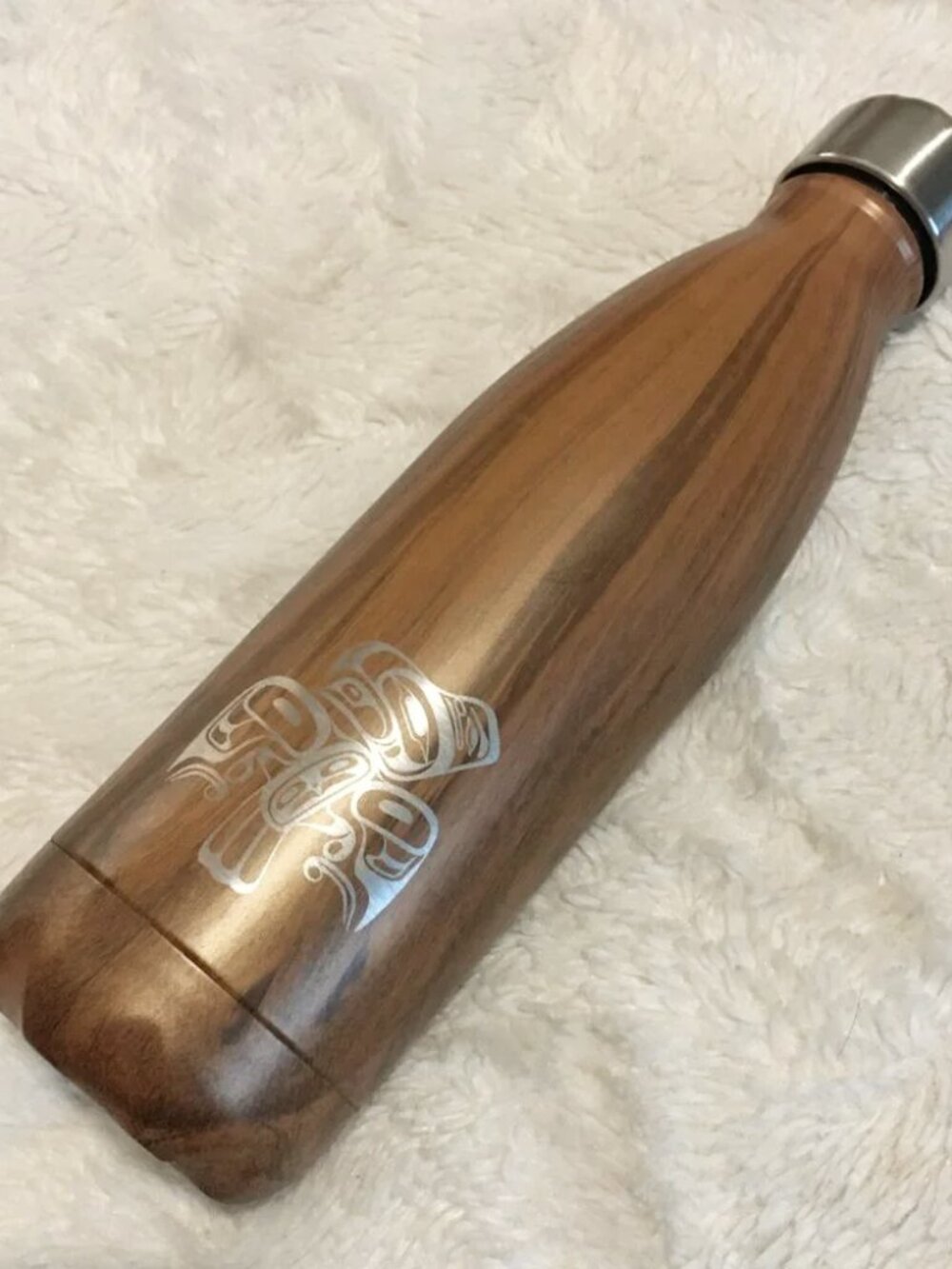 Native Artist Eagle Water Bottle With Faux Woodgrain